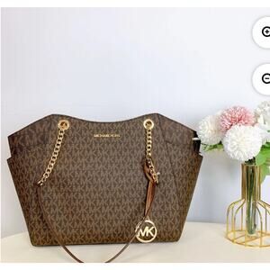 Michael Kors Jet Set Chain Travel Large Logo Shoulder Purse Tote Bag Signature.